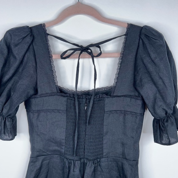 Reformation Evianna Linen Dress Black Square Neck Lace Mini Classic Size 0 - Picture 8 of 13